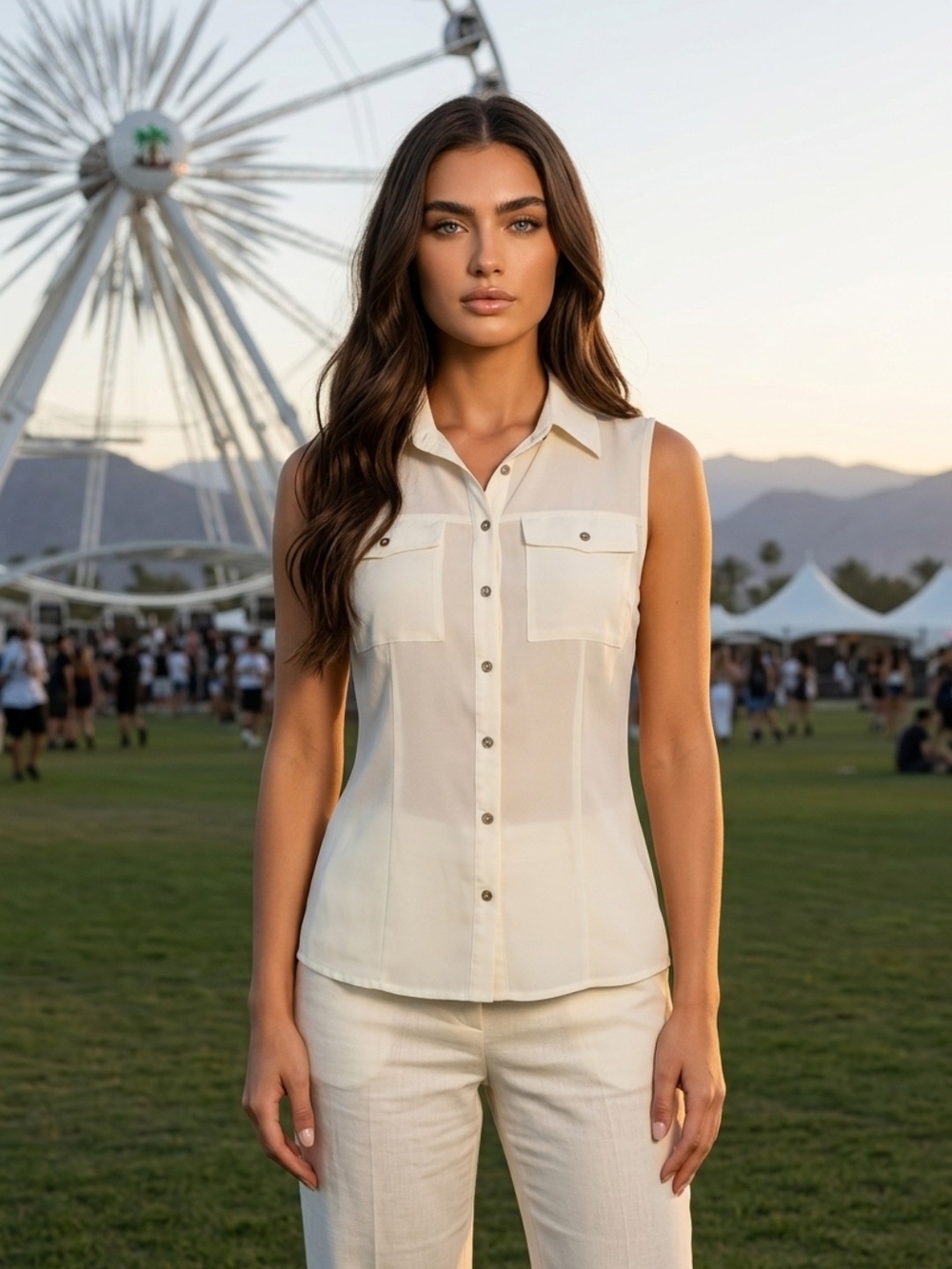Truth Cream Sleeveless Button-Front Utility Shirt